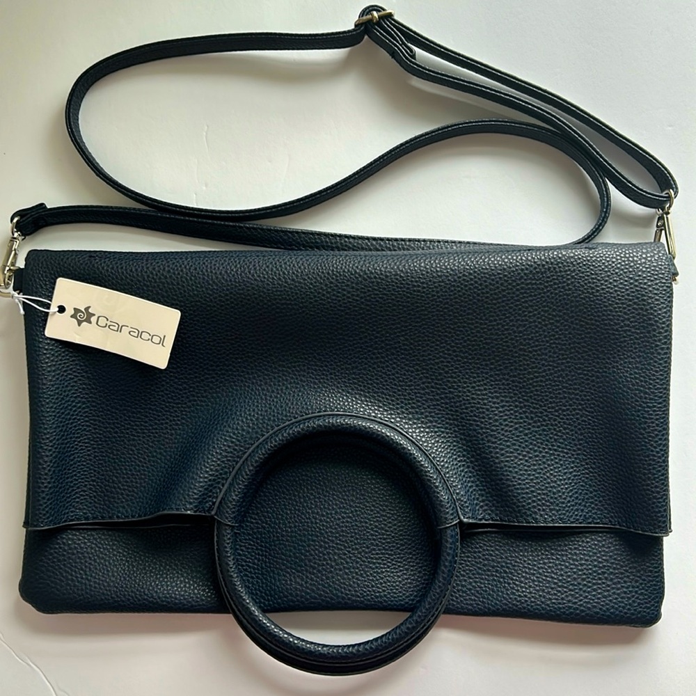 NWT Caracol Tote Bag in Navy Faux Pebbled Leather